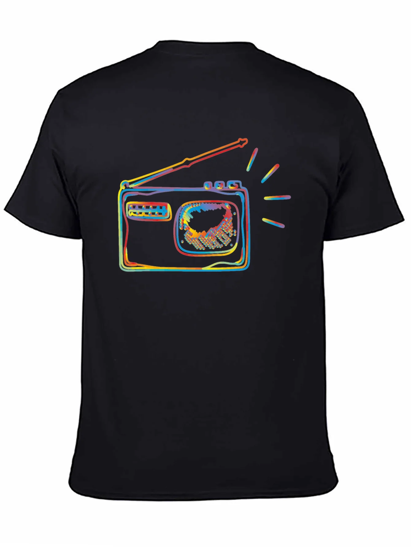 Retro Radio Colorful Graphic Black T-Shirt