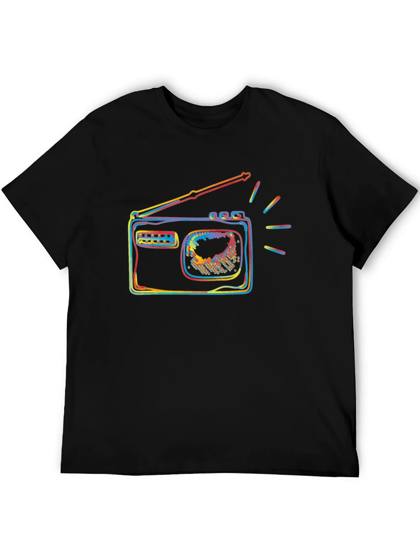 Retro Radio Colorful Graphic Black T-Shirt