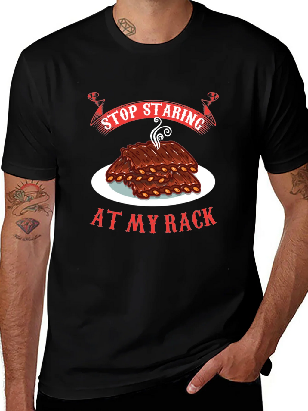 Stop Staring At My Rack T-Shirt - BBQ Ribs