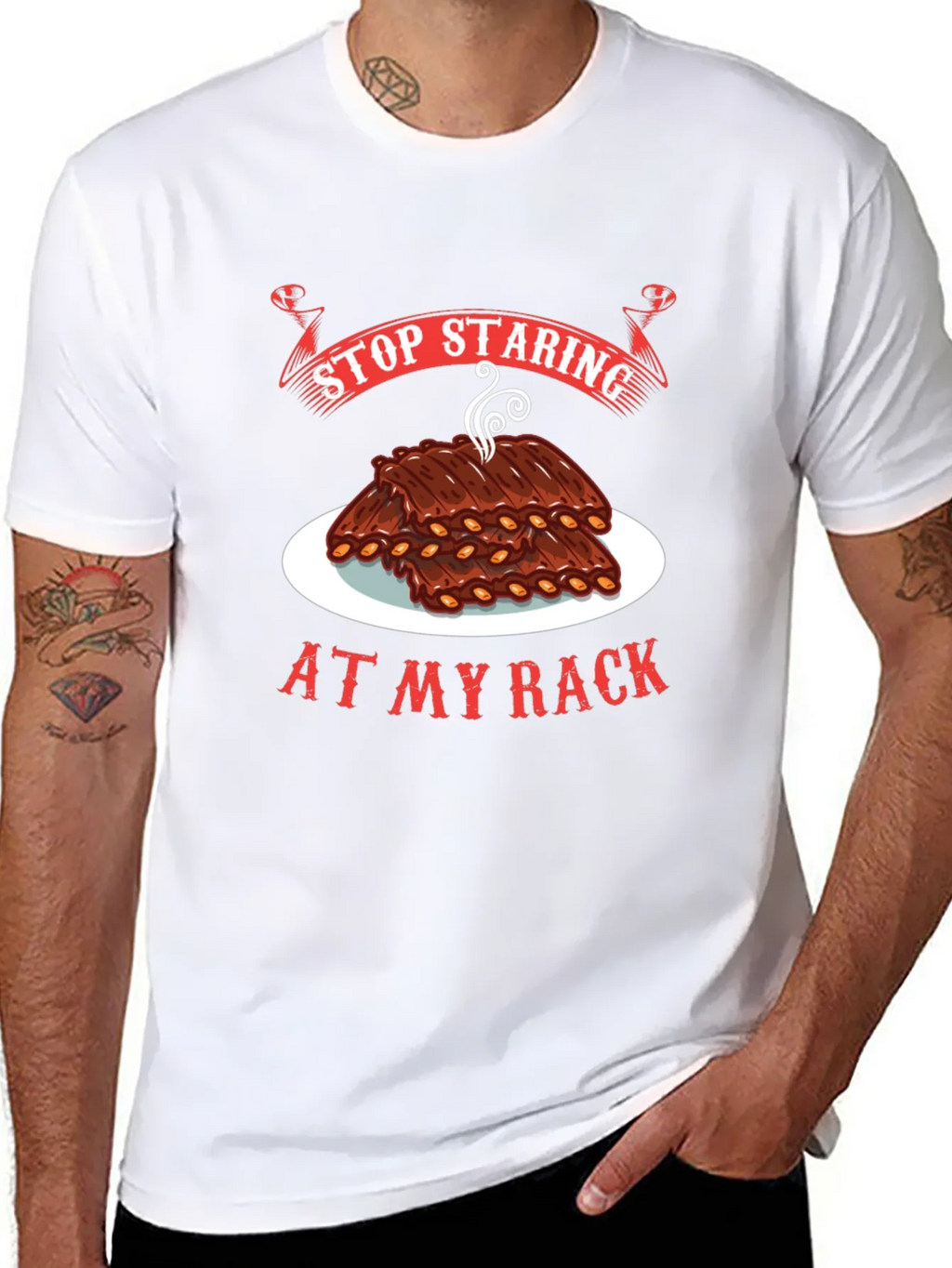 Stop Staring At My Rack T-Shirt - BBQ Ribs