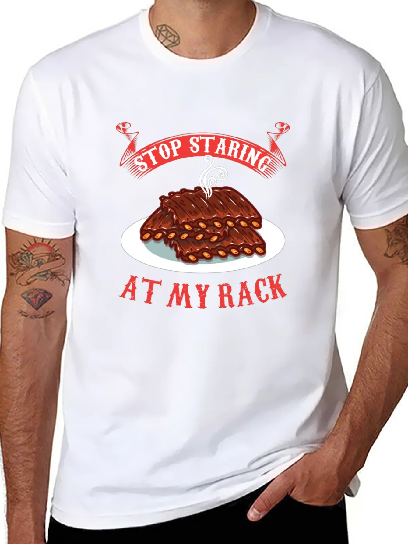 Stop Staring At My Rack T-Shirt - BBQ Ribs