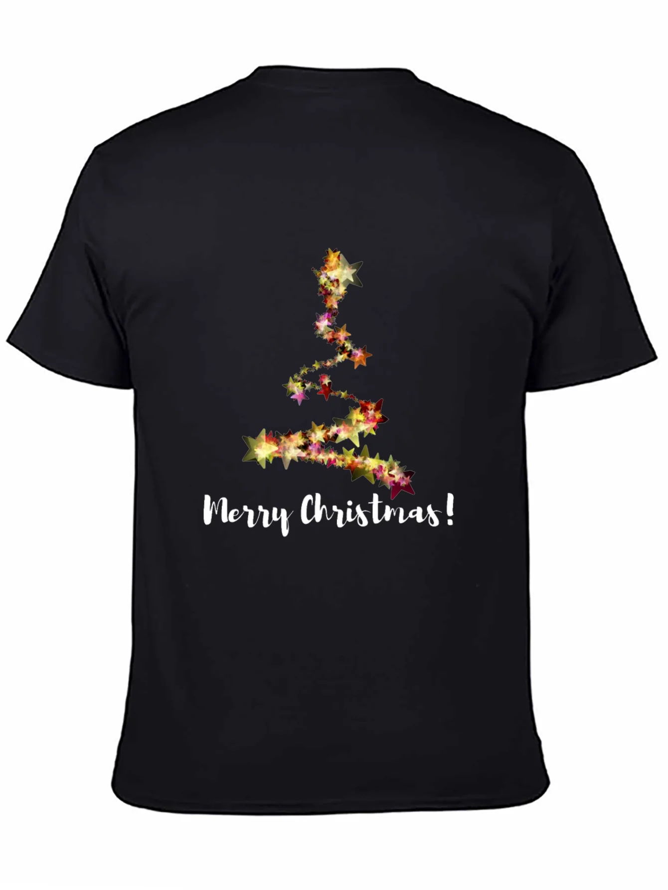Merry Christmas Star Tree Black T-Shirt