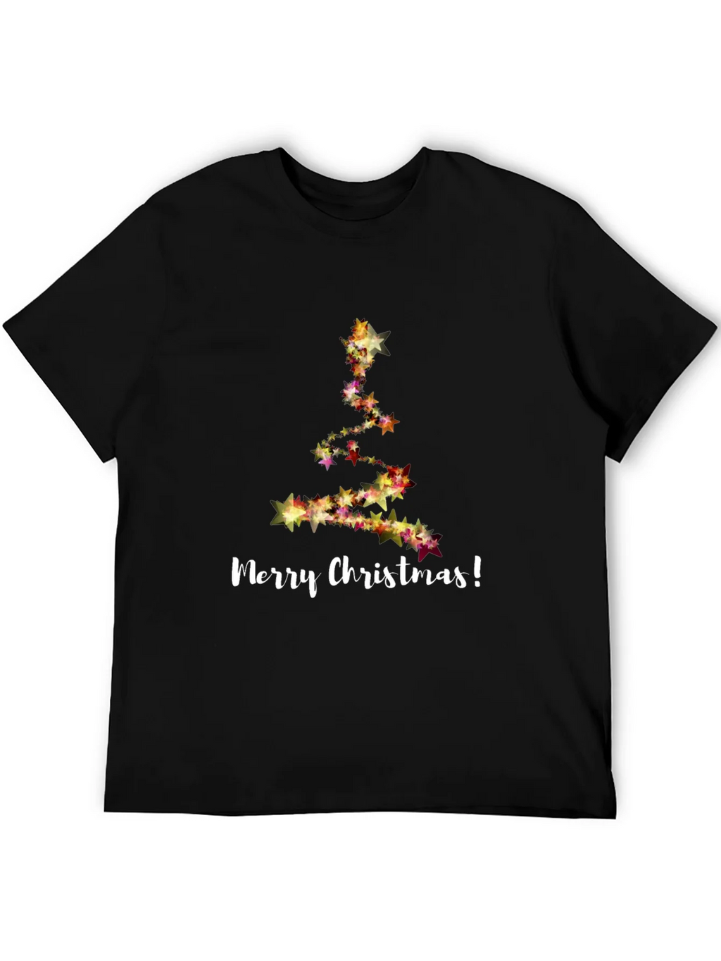 Merry Christmas Star Tree Black T-Shirt
