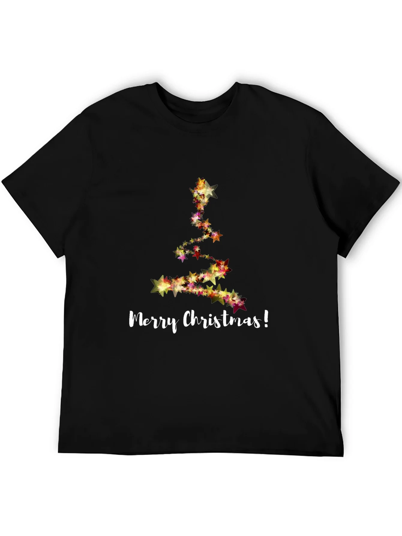 Merry Christmas Star Tree Black T-Shirt