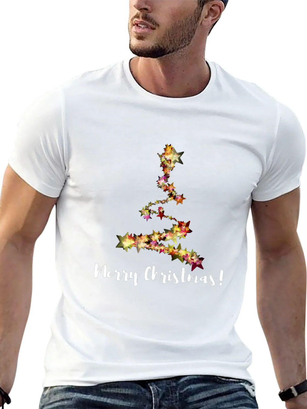 Merry Christmas Star Tree Black T-Shirt