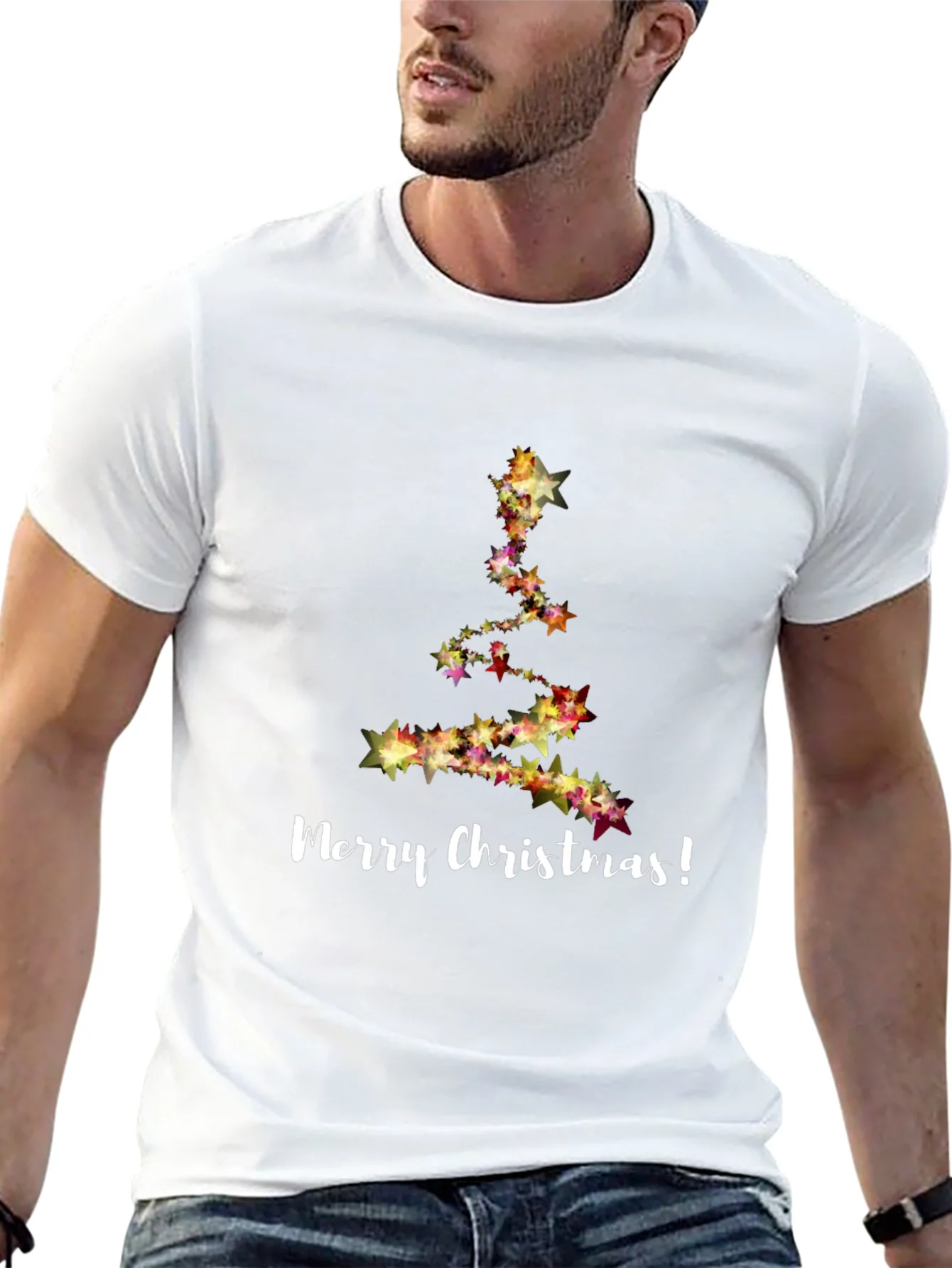 Merry Christmas Star Tree Black T-Shirt