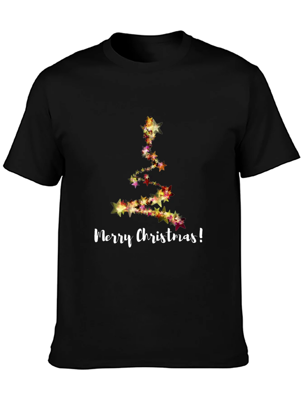 Merry Christmas Star Tree Black T-Shirt