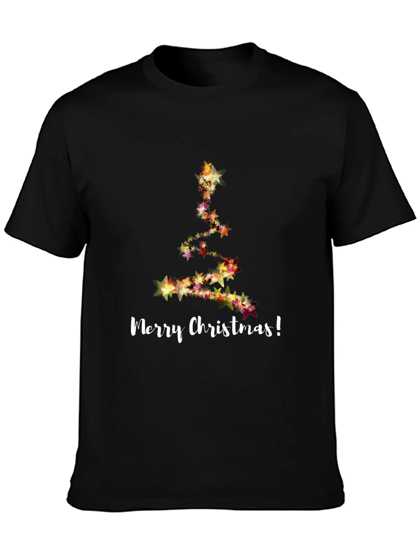 Merry Christmas Star Tree Black T-Shirt