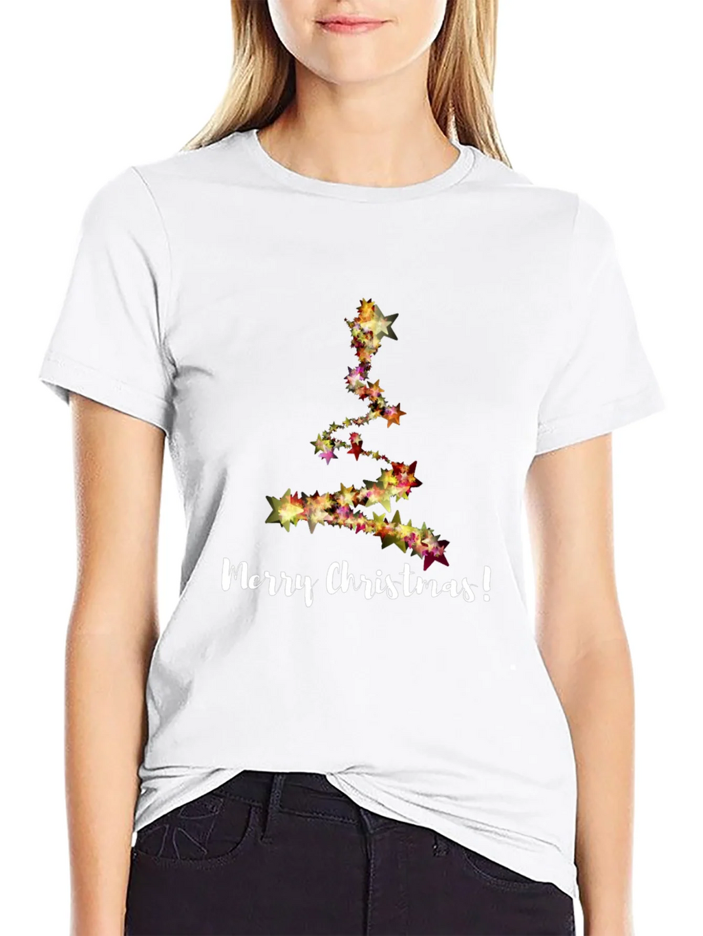 Merry Christmas Star Tree Black T-Shirt