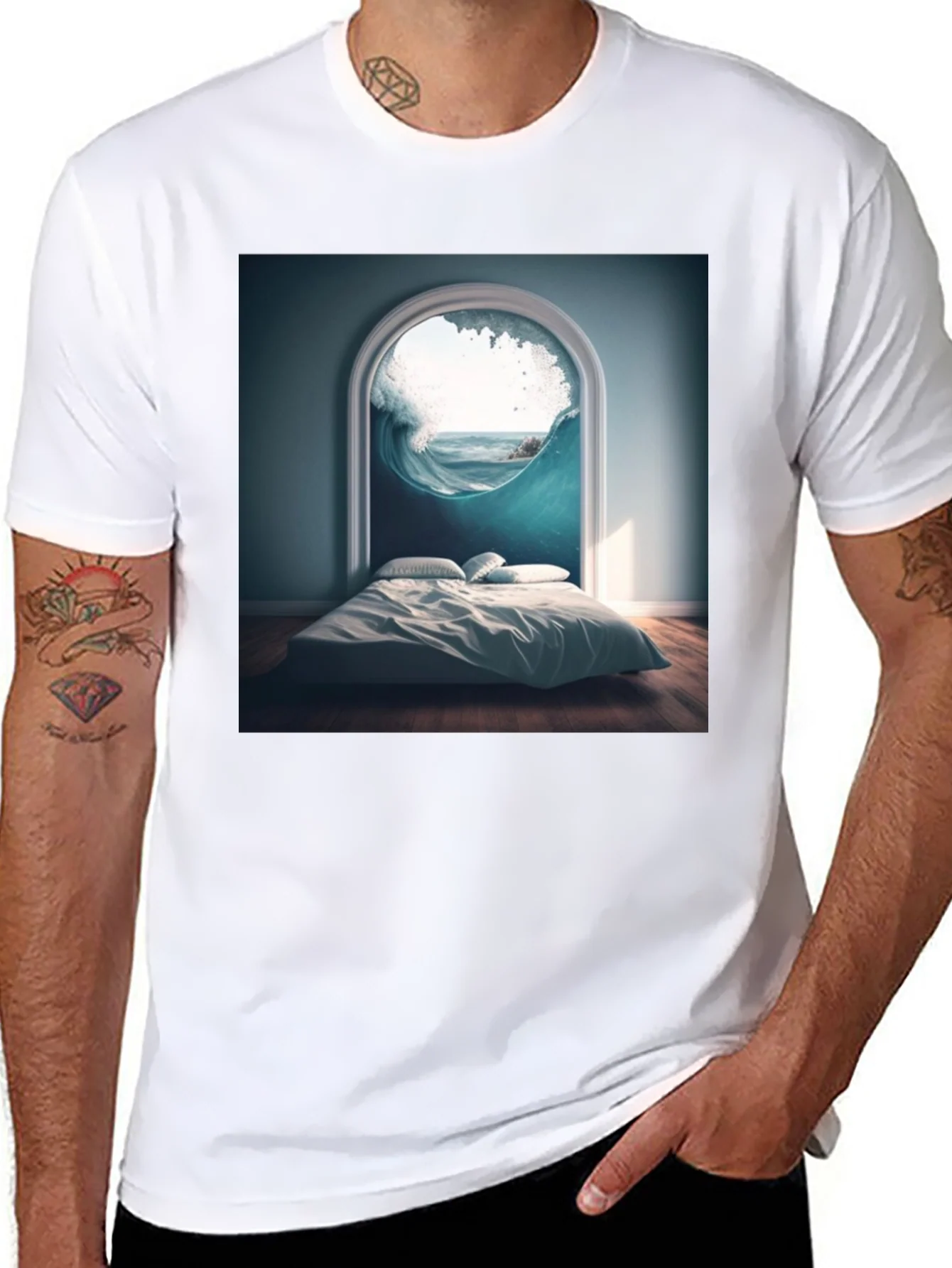Surreal Wave Room Graphic Tee - Unique Design