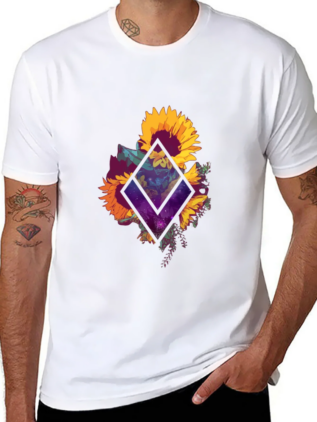 Sunflower Galaxy Graphic Tee - Black Cotton