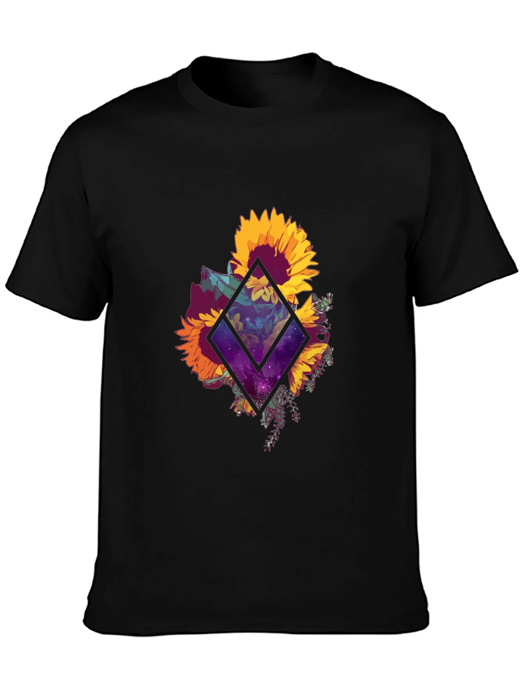 Sunflower Galaxy Graphic Tee - Black Cotton