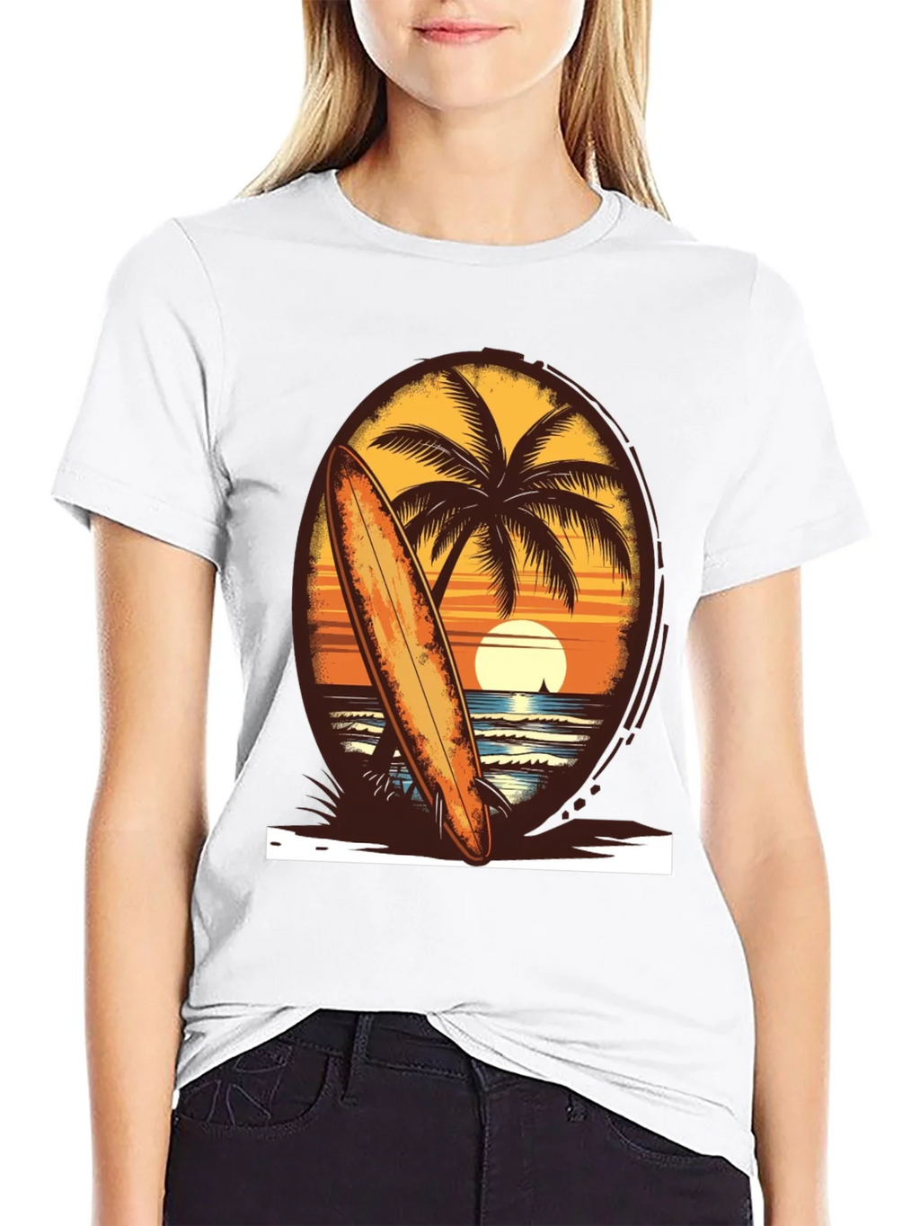 Sunset Surfboard Tee - Beach Vibes