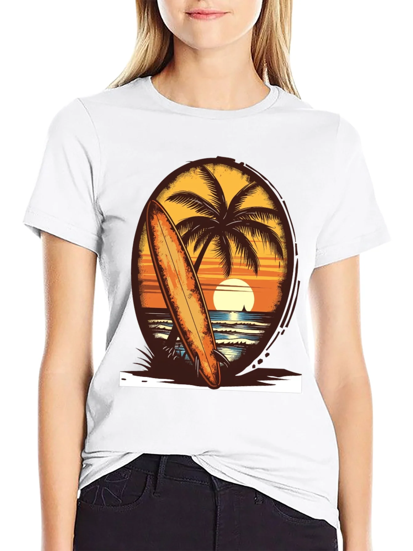 Sunset Surfboard Tee - Beach Vibes