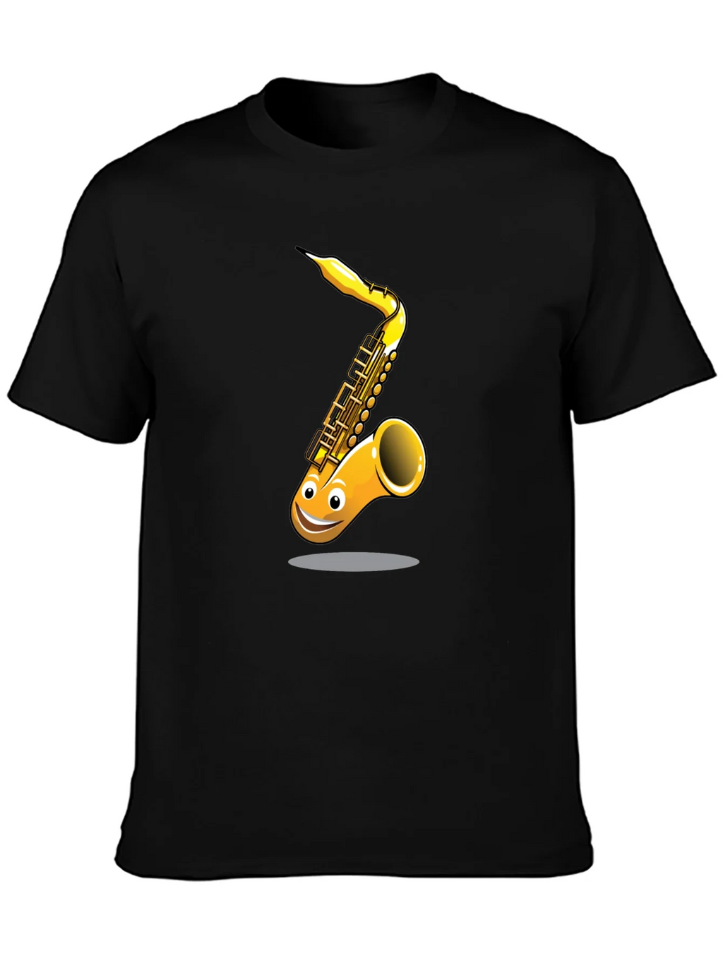 Fun Cartoon Saxophone Graphic Black T-Shirt