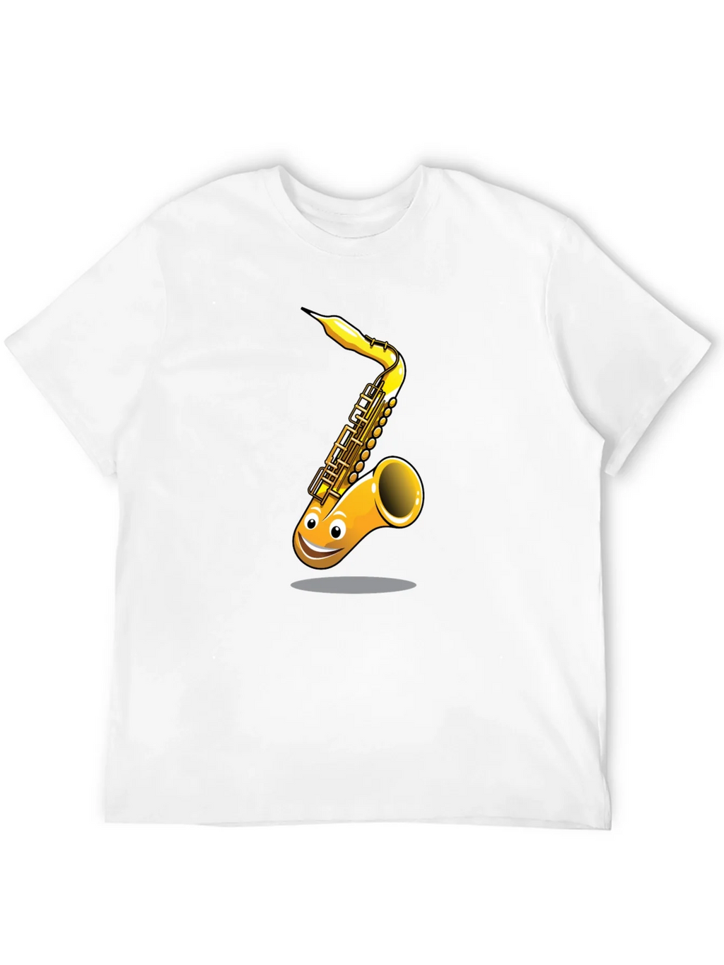 Fun Cartoon Saxophone Graphic Black T-Shirt