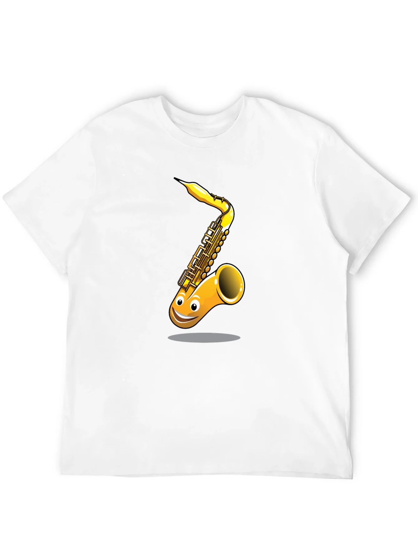 Fun Cartoon Saxophone Graphic Black T-Shirt