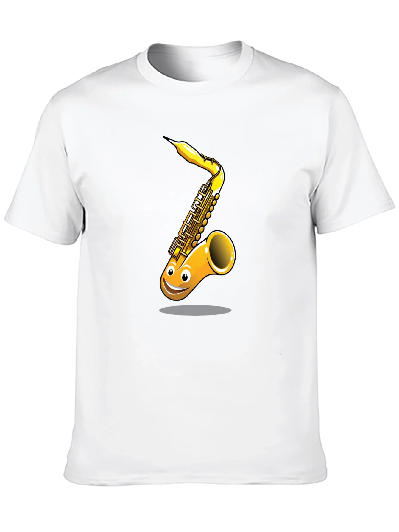 Fun Cartoon Saxophone Graphic Black T-Shirt