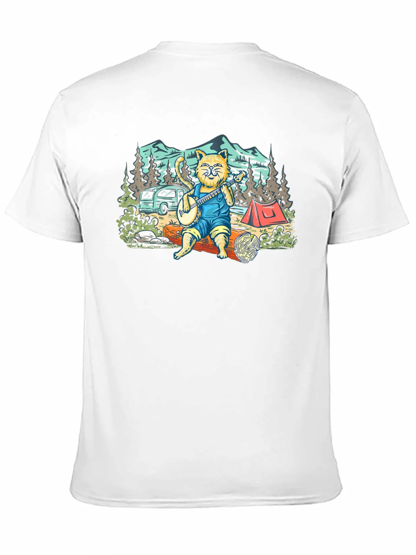 Camping Cat Banjo Graphic T-Shirt