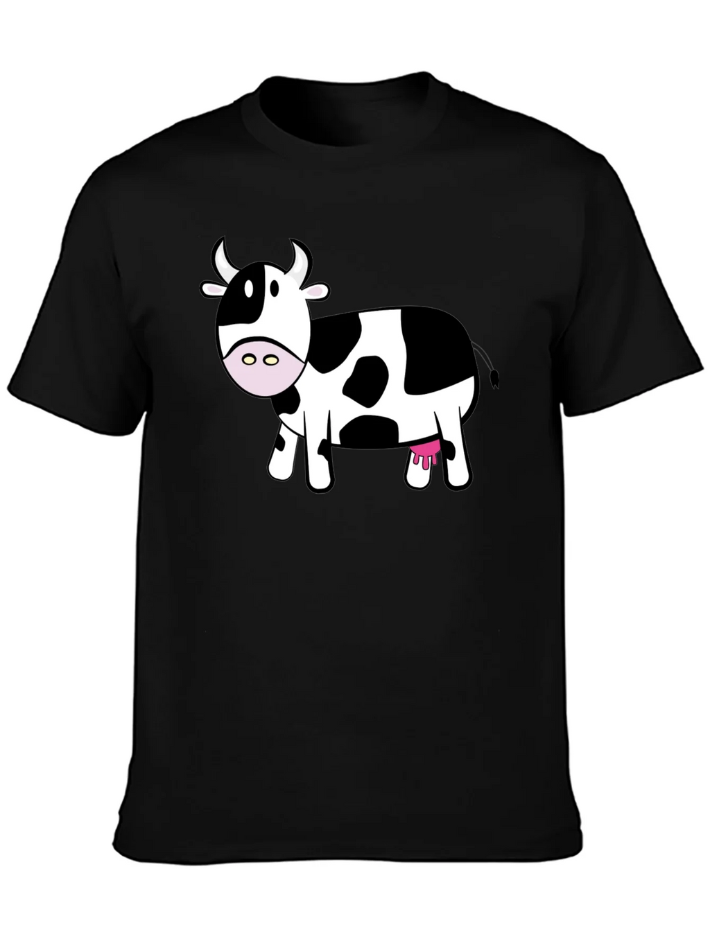 Cute Cow Graphic Tee - Black Cotton T-Shirt