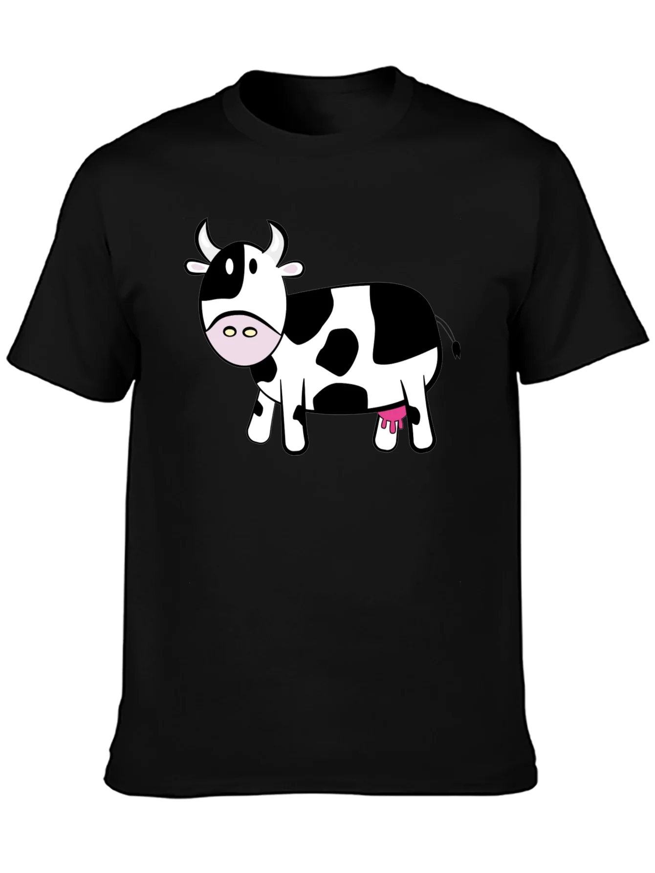 Cute Cow Graphic Tee - Black Cotton T-Shirt