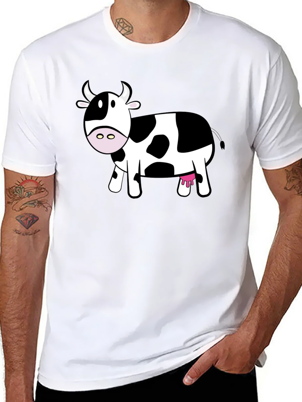 Cute Cow Graphic Tee - Black Cotton T-Shirt
