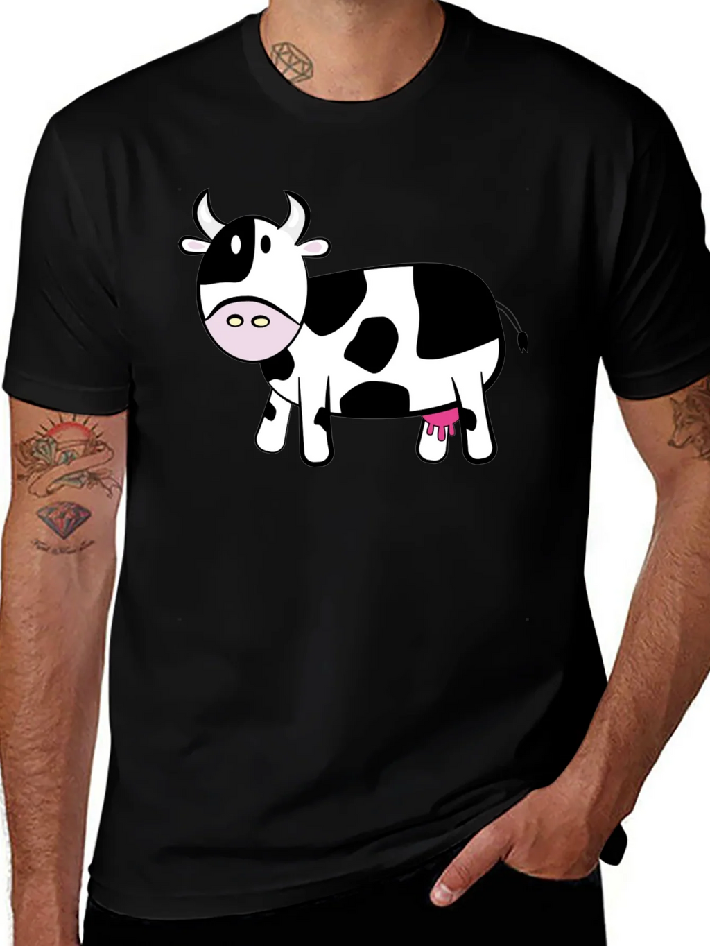 Cute Cow Graphic Tee - Black Cotton T-Shirt