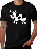 Cute Cow Graphic Tee - Black Cotton T-Shirt