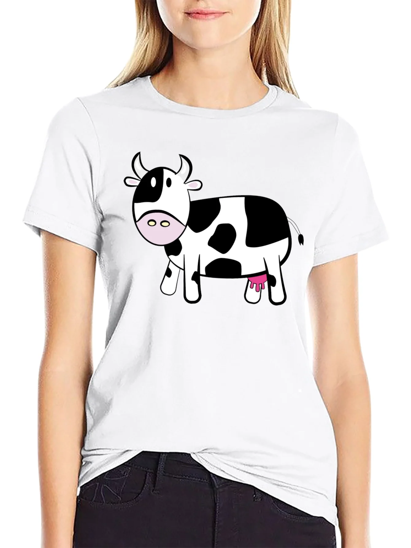 Cute Cow Graphic Tee - Black Cotton T-Shirt
