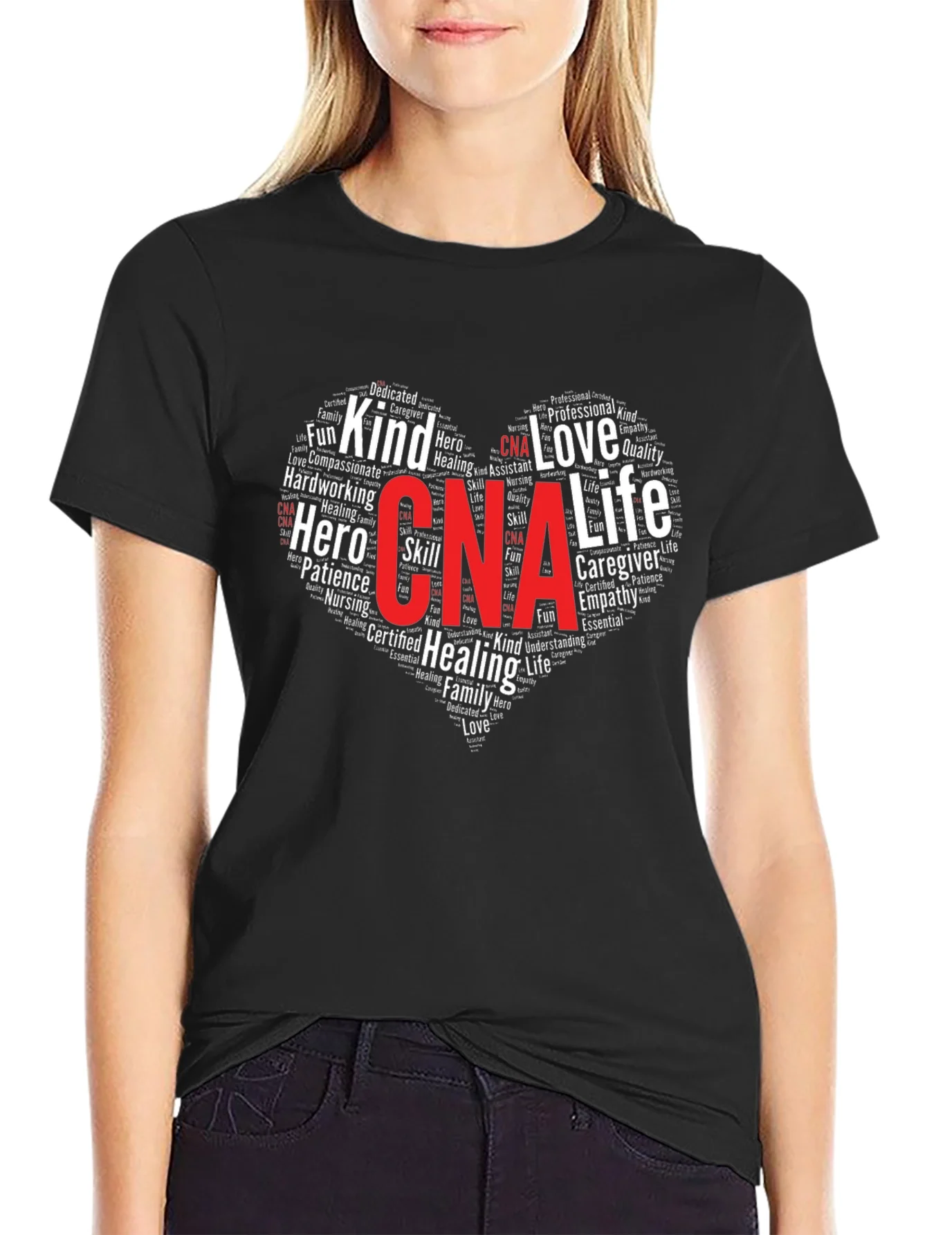 CNA Heart Word Cloud T-Shirt - Certified Nursing Assistant