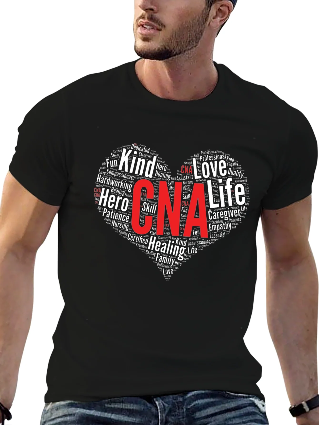 CNA Heart Word Cloud T-Shirt - Certified Nursing Assistant