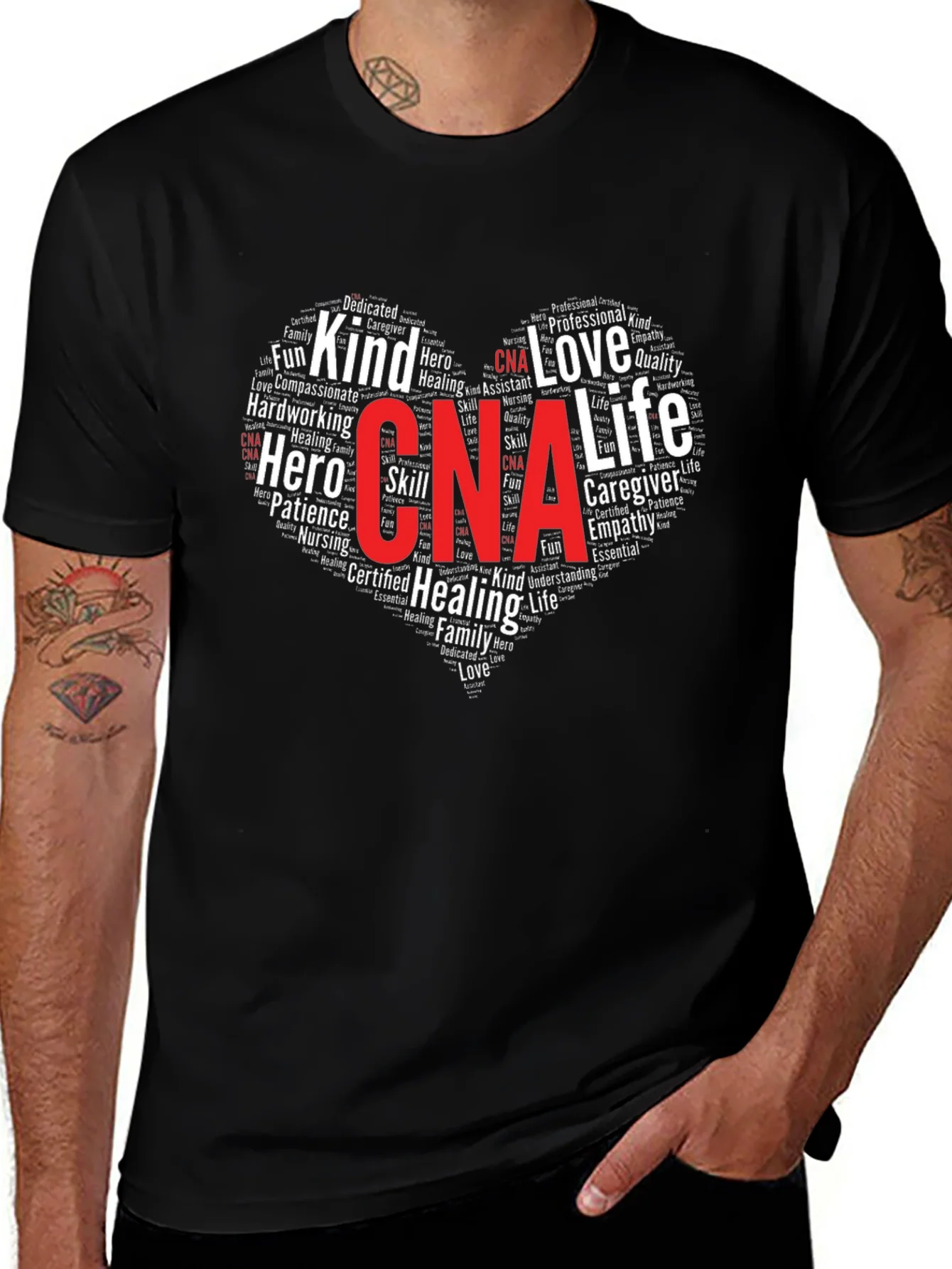 CNA Heart Word Cloud T-Shirt - Certified Nursing Assistant
