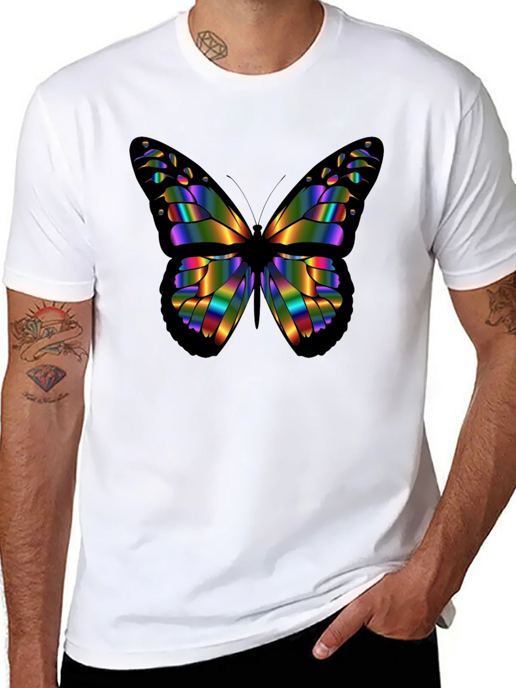 Rainbow Butterfly Graphic Black T-Shirt