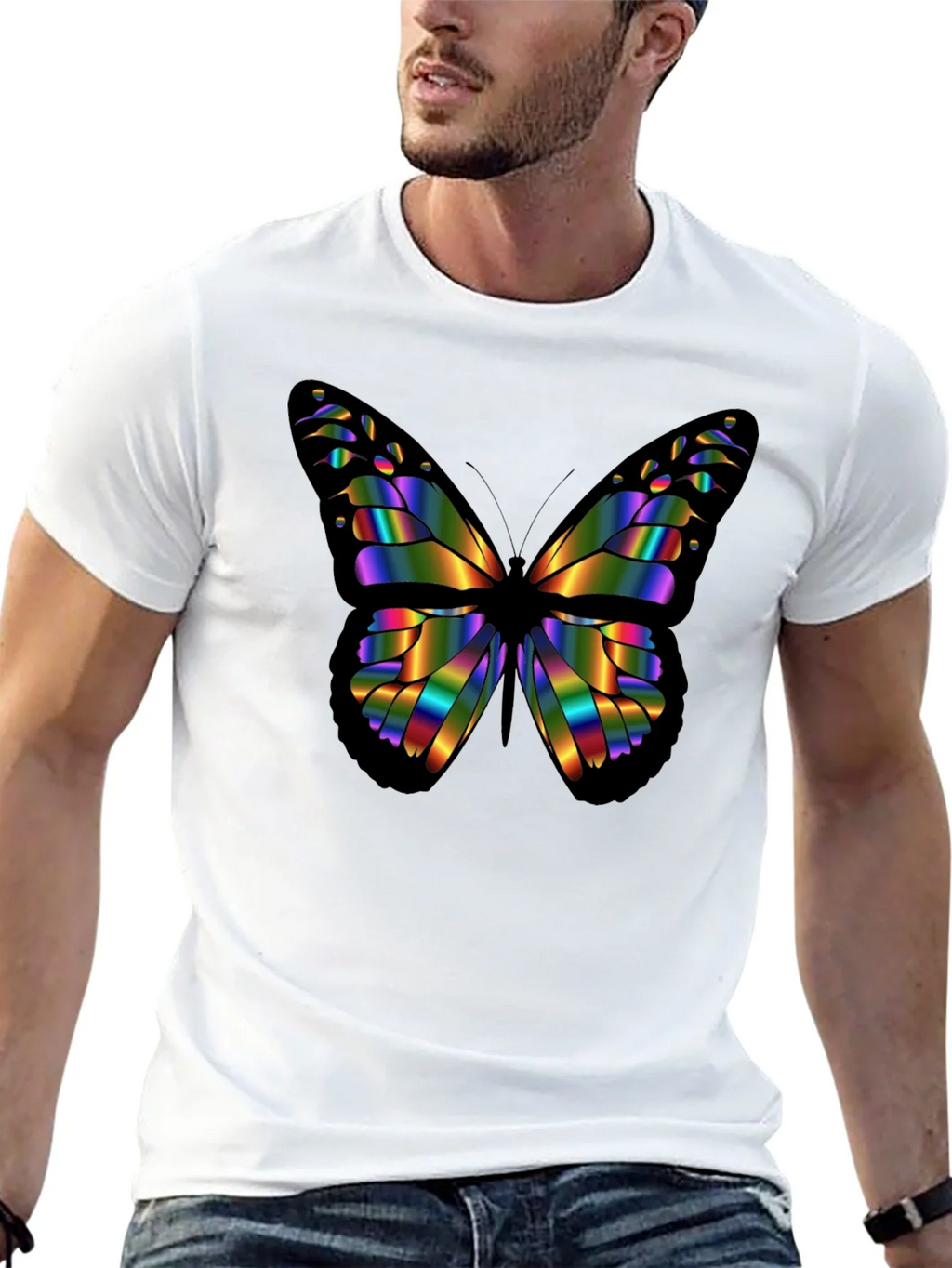 Rainbow Butterfly Graphic Black T-Shirt