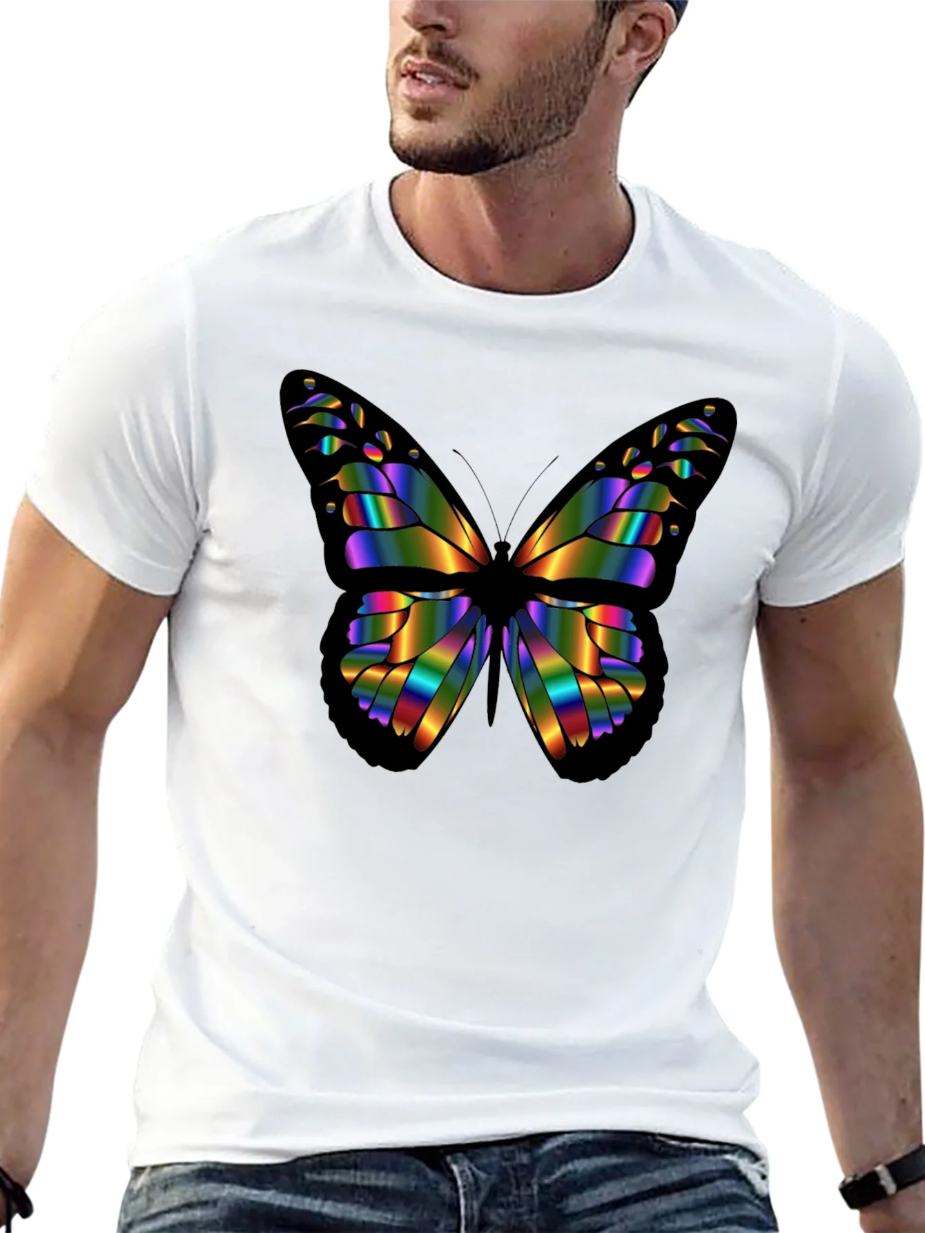 Rainbow Butterfly Graphic Black T-Shirt
