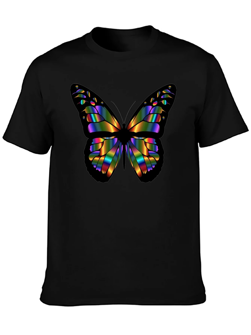 Rainbow Butterfly Graphic Black T-Shirt