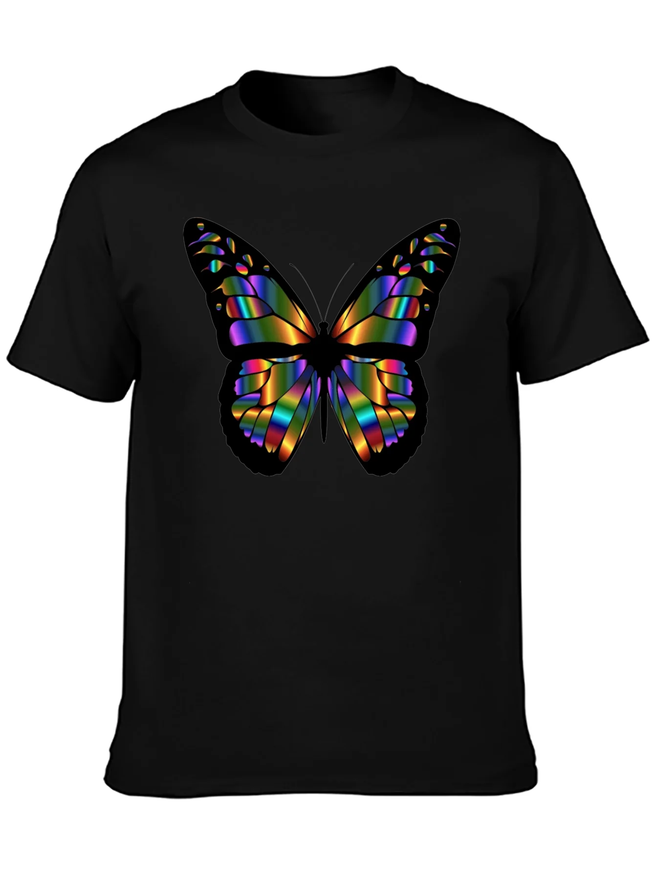 Rainbow Butterfly Graphic Black T-Shirt