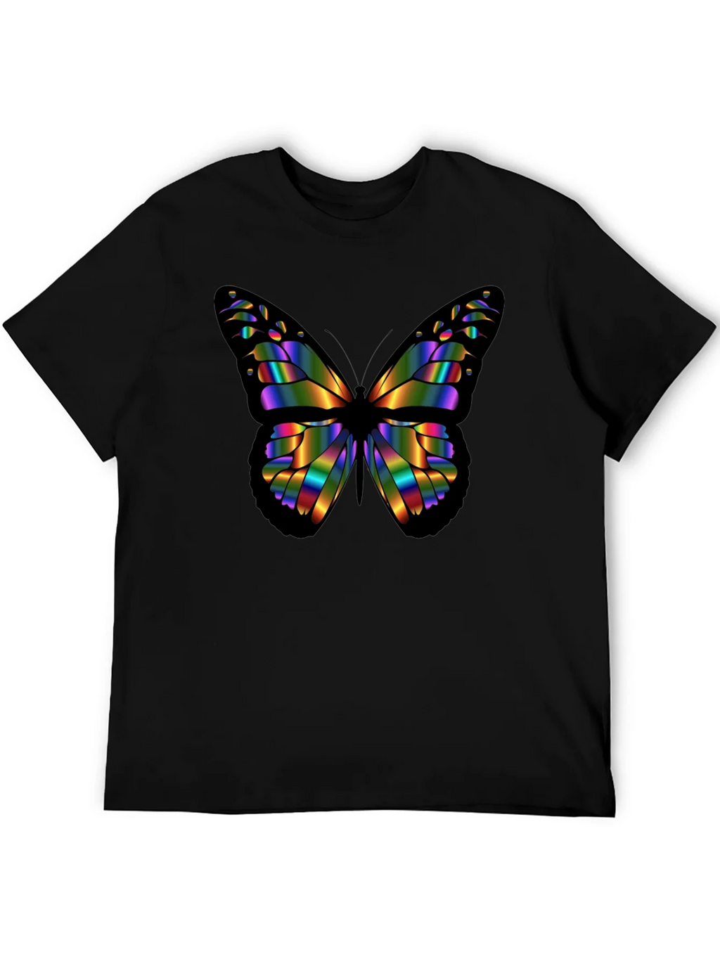 Rainbow Butterfly Graphic Black T-Shirt