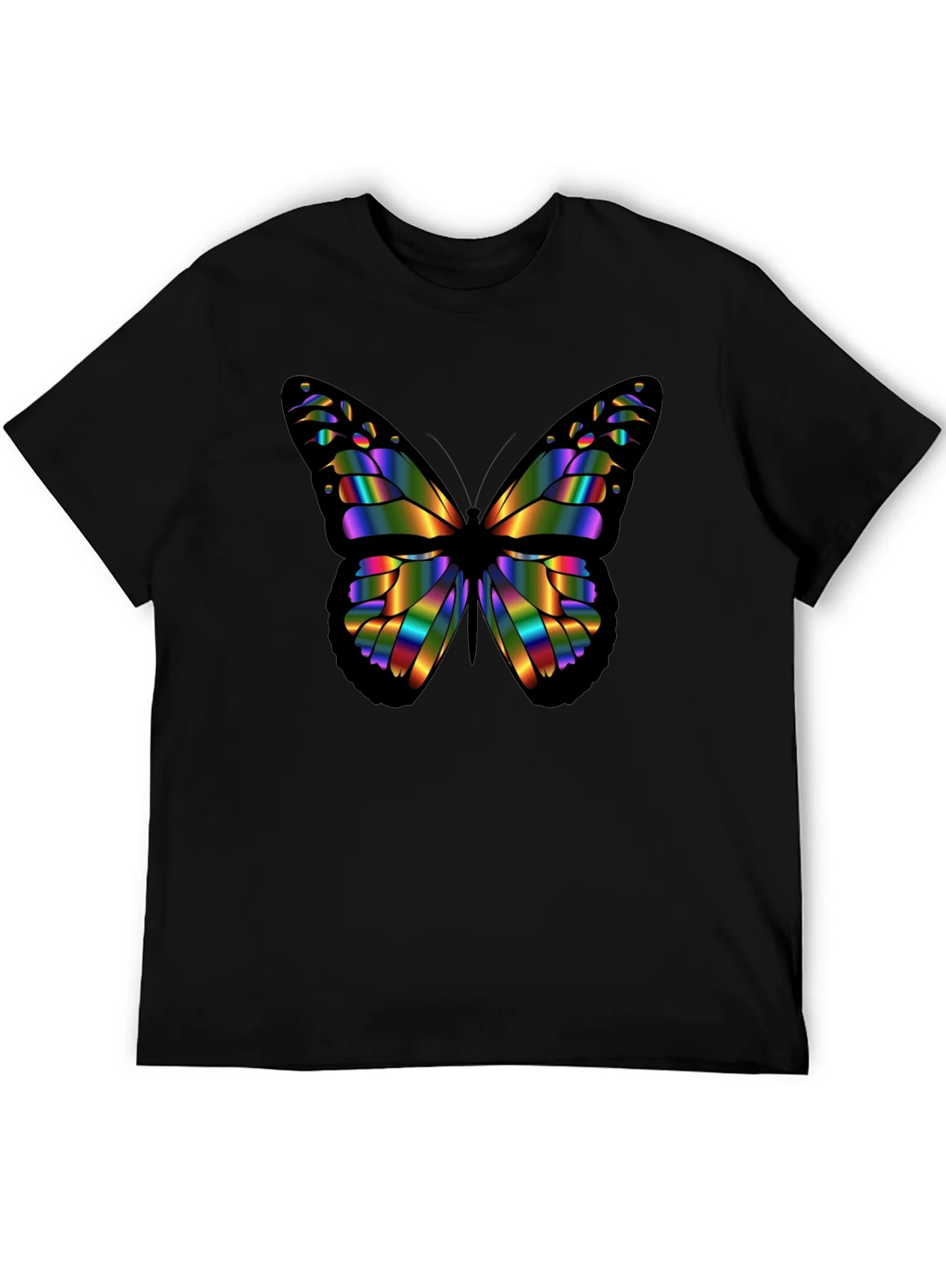 Rainbow Butterfly Graphic Black T-Shirt